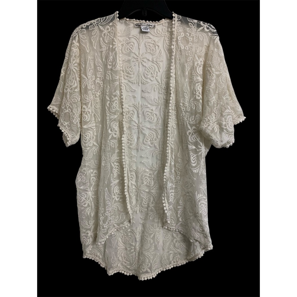 Sans Souci Cream Lace Boho Kimono‎ Cardigan Sheer Floral  Small